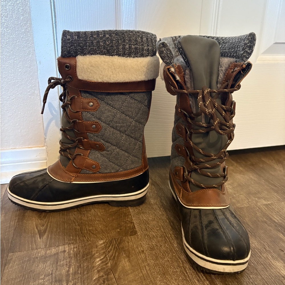 Brown and Gray Winter Boots